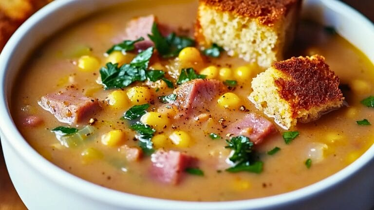 Warm Up Dinner with This Hearty Ham & Navy Bean Soup 2 Warm Up Dinner with This Hearty Ham & Navy Bean Soup - Southern Ham and Navy Bean Soup with Spicy Cornbread Croutons midia 1