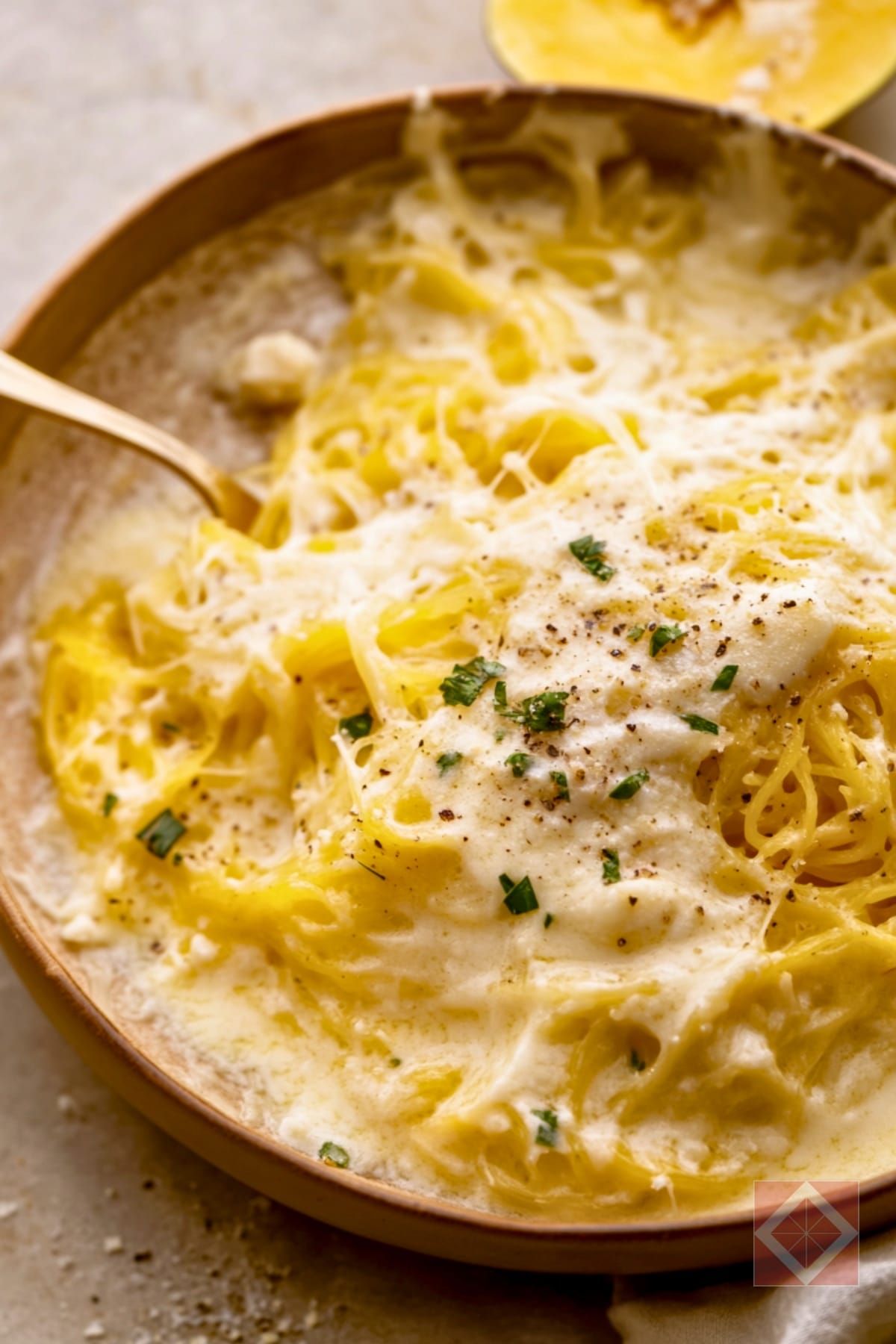 Healthy Alfredo Alternative: Spaghetti Squash Perfection 3 Healthy Alfredo Alternative: Spaghetti Squash Perfection - Spaghetti Squash pin 1 midia