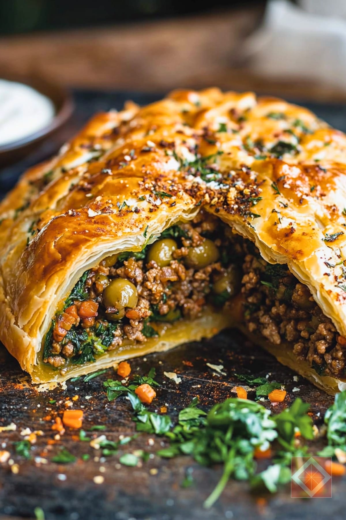 Flaky Spiced Lamb Pie with Fresh Herbs & Olives 4 Flaky Spiced Lamb Pie with Fresh Herbs & Olives - Spiced Lamb Pie pin 2 midia