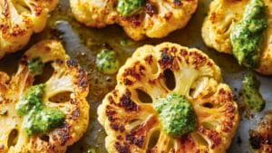 Crispy Cauliflower Steaks with Creamy Tahini Drizzle 1 Crispy Cauliflower Steaks with Creamy Tahini Drizzle - Spicy Roasted Cauliflower Steaks with Green Tahini midia