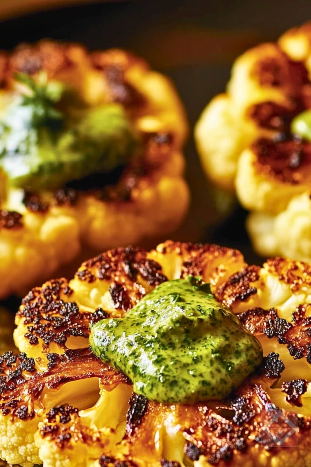 Crispy Cauliflower Steaks with Creamy Tahini Drizzle 3 Crispy Cauliflower Steaks with Creamy Tahini Drizzle - Spicy Roasted Cauliflower Steaks with Green Tahini pin 1 midia