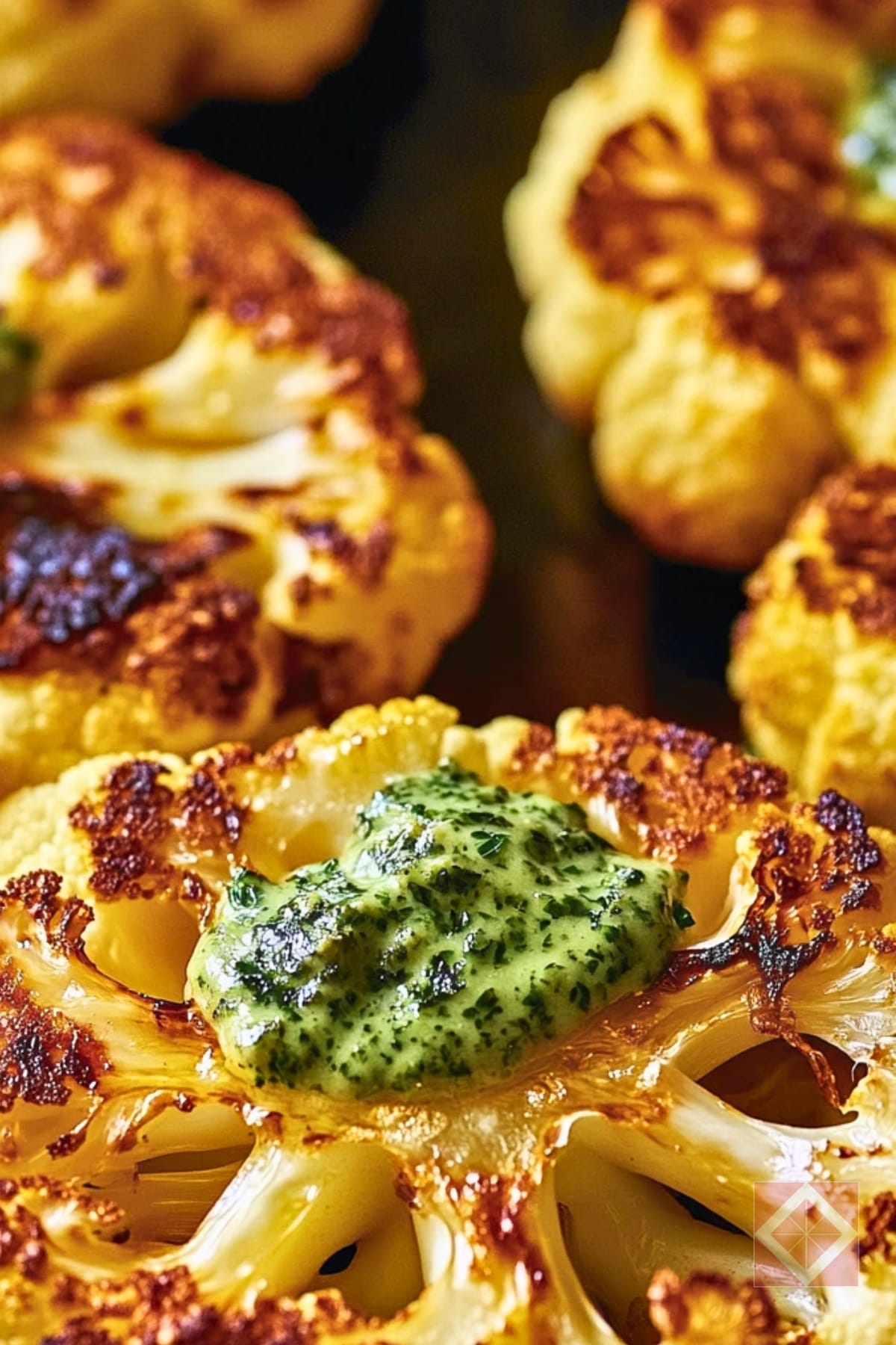 Crispy Cauliflower Steaks with Creamy Tahini Drizzle 4 Crispy Cauliflower Steaks with Creamy Tahini Drizzle - Spicy Roasted Cauliflower Steaks with Green Tahini pin 2 midia