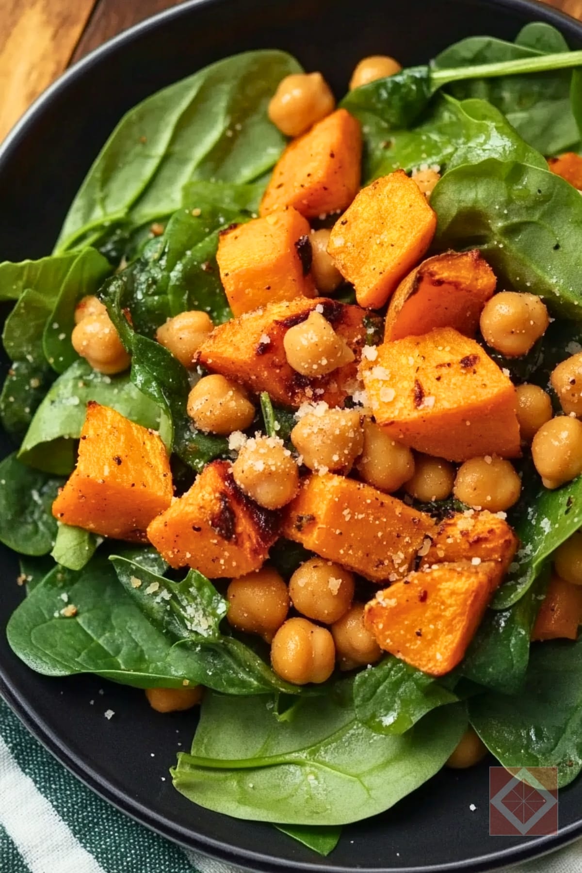 Hearty Spinach Salad with Roasted Chickpeas & Veggies 3 Hearty Spinach Salad with Roasted Chickpeas & Veggies - Spinach Salad with Roasted Chickpeas and Veggies pin 1 midia