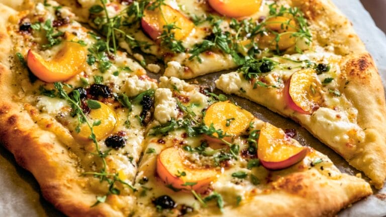 Mediterranean-Inspired White Pizza with Balsamic Drizzle Recipe 2 Mediterranean-Inspired White Pizza with Balsamic Drizzle Recipe - Three Cheese and Nectarine White Pizza midia