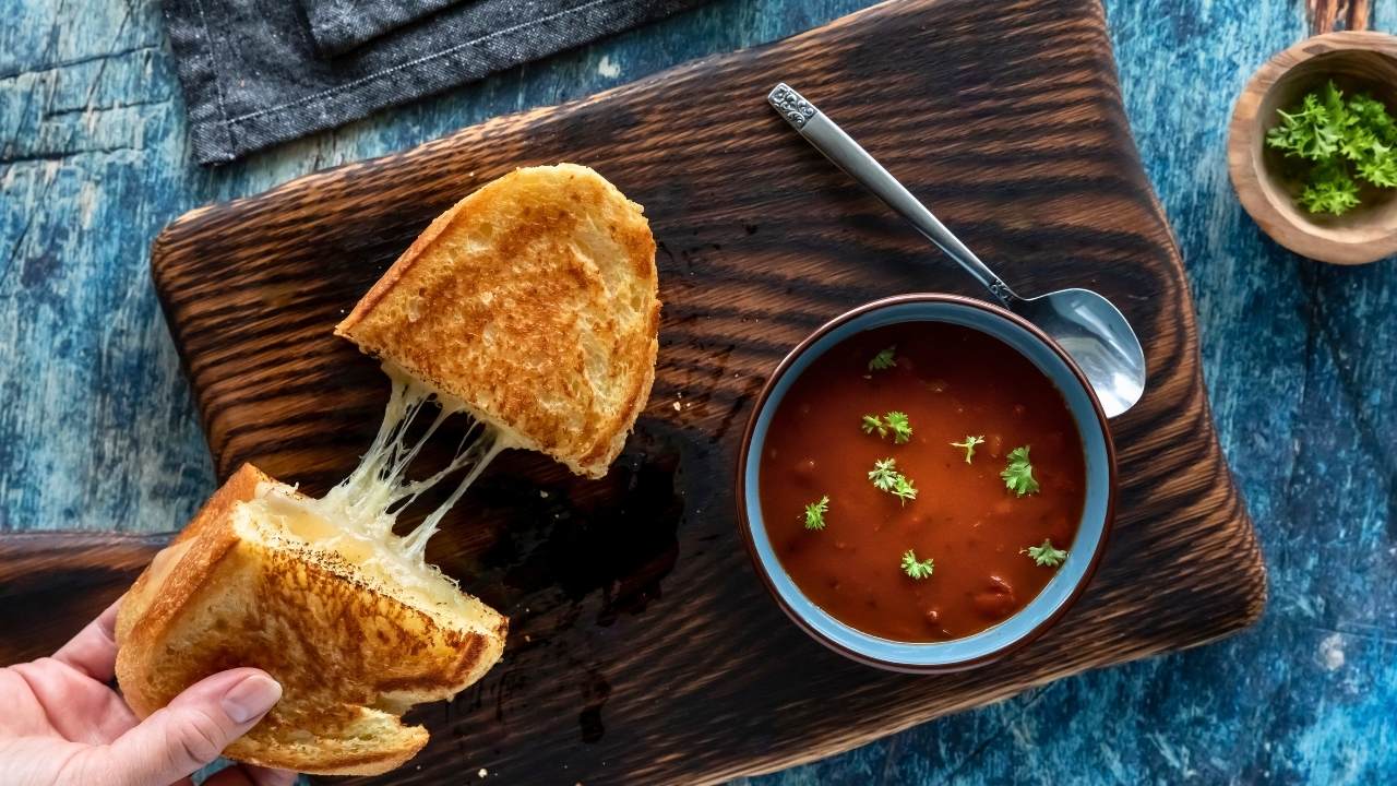 30 minute tomato soup that tastes like you spent all day on it (plus brie grilled cheese) 2 30 minute tomato soup that tastes like you spent all day on it (plus brie grilled cheese) - grilled cheese sandwich with tomato soup s2025251927dnoh