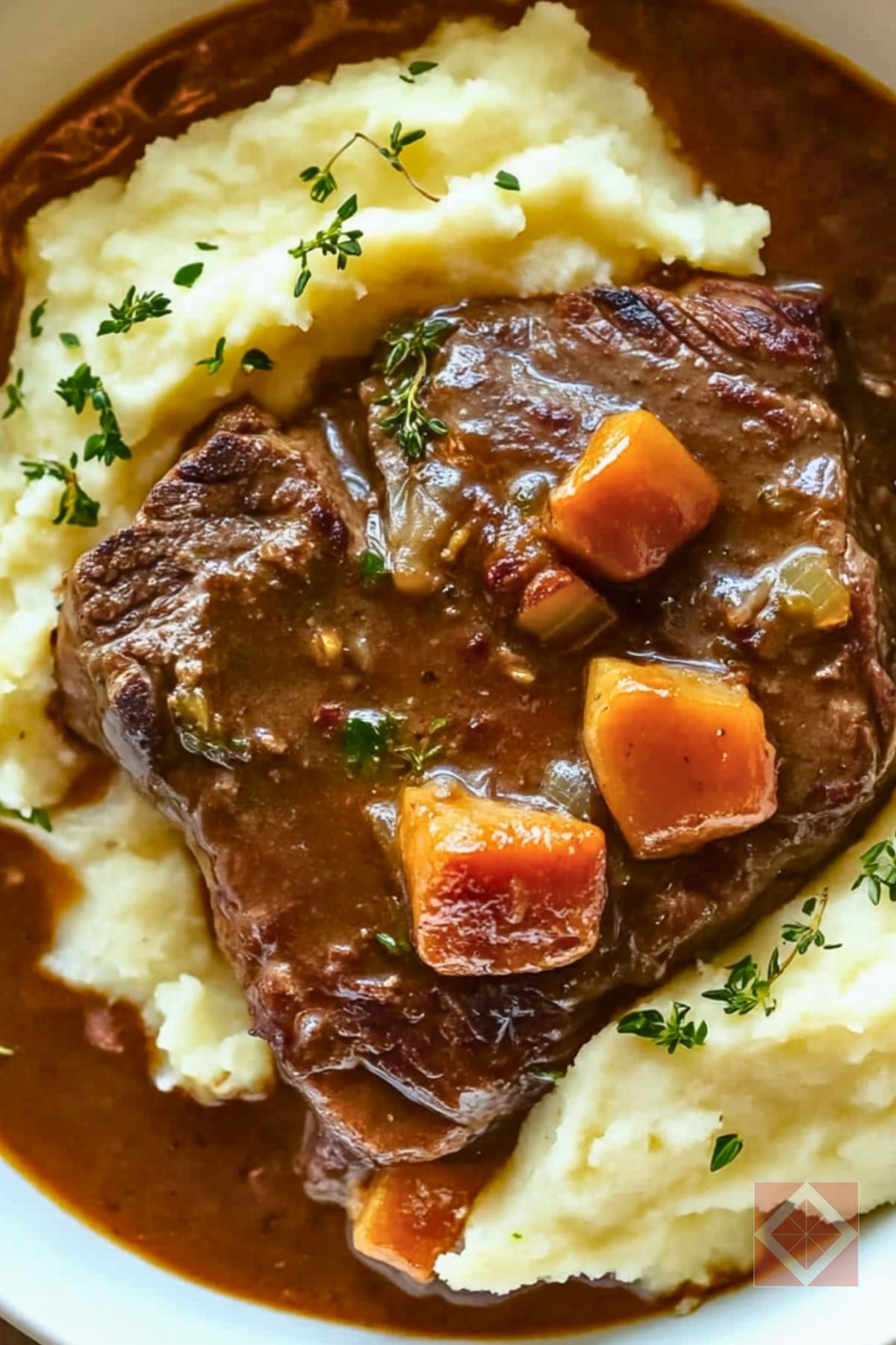 Best Braised Steaks with Garlicky Smashed Potatoes 2 Best Braised Steaks with Garlicky Smashed Potatoes - Best Braised Steaks with Garlicky Smashed Potatoes One Pot pin 1 midia