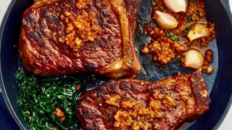 Easy 15 Min Butter-Basted Steak Recipe with Chard 5 Easy 15 Min Butter-Basted Steak Recipe with Chard - Butter Basted Cast Iron Ribeye Recipe Swiss Chard with Garlicky Crunchies midia