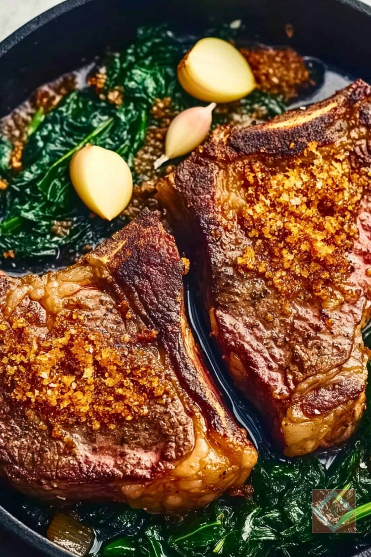 Easy 15 Min Butter-Basted Steak Recipe with Chard 4 Easy 15 Min Butter-Basted Steak Recipe with Chard - Butter Basted Cast Iron Ribeye Recipe Swiss Chard with Garlicky Crunchies pin 2 midia 1