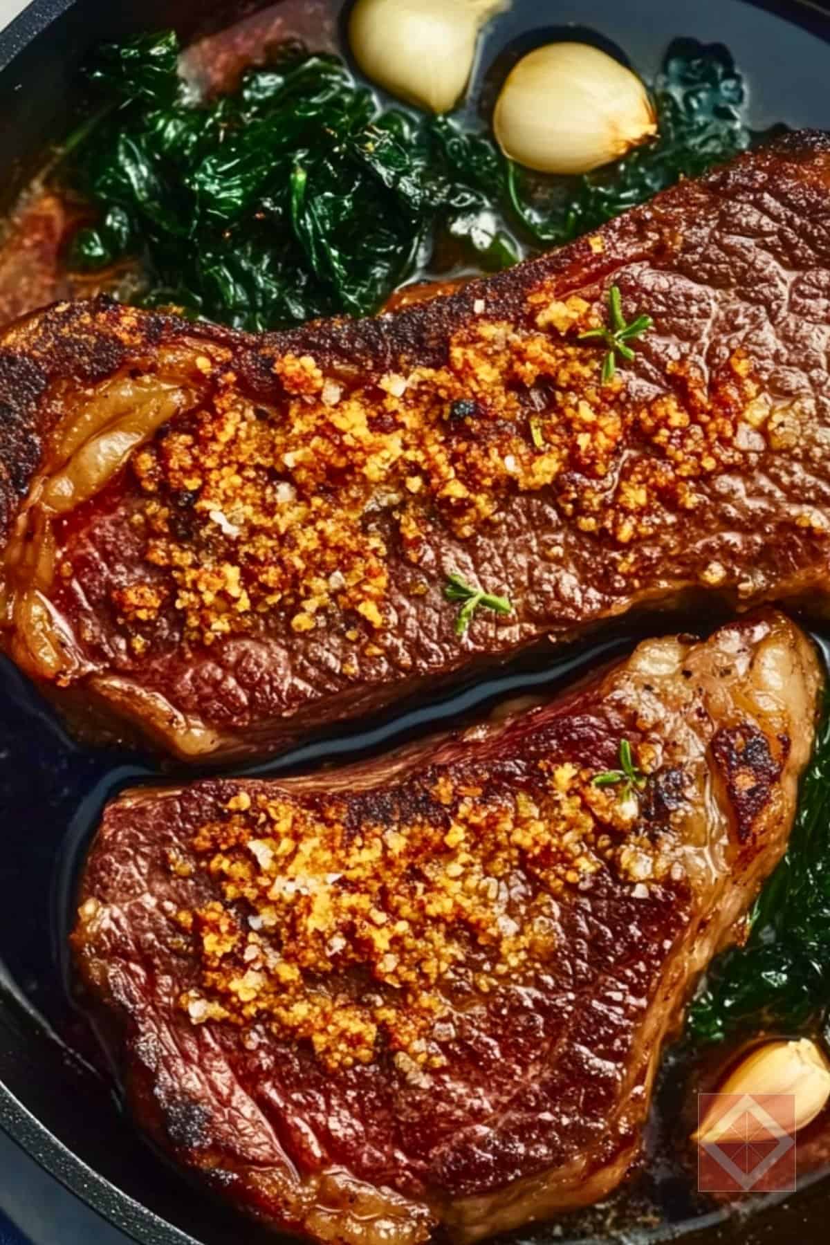 Easy 15 Min Butter-Basted Steak Recipe with Chard 5 Easy 15 Min Butter-Basted Steak Recipe with Chard - Butter Basted Cast Iron Ribeye Recipe Swiss Chard with Garlicky Crunchies pin 3 midia 1