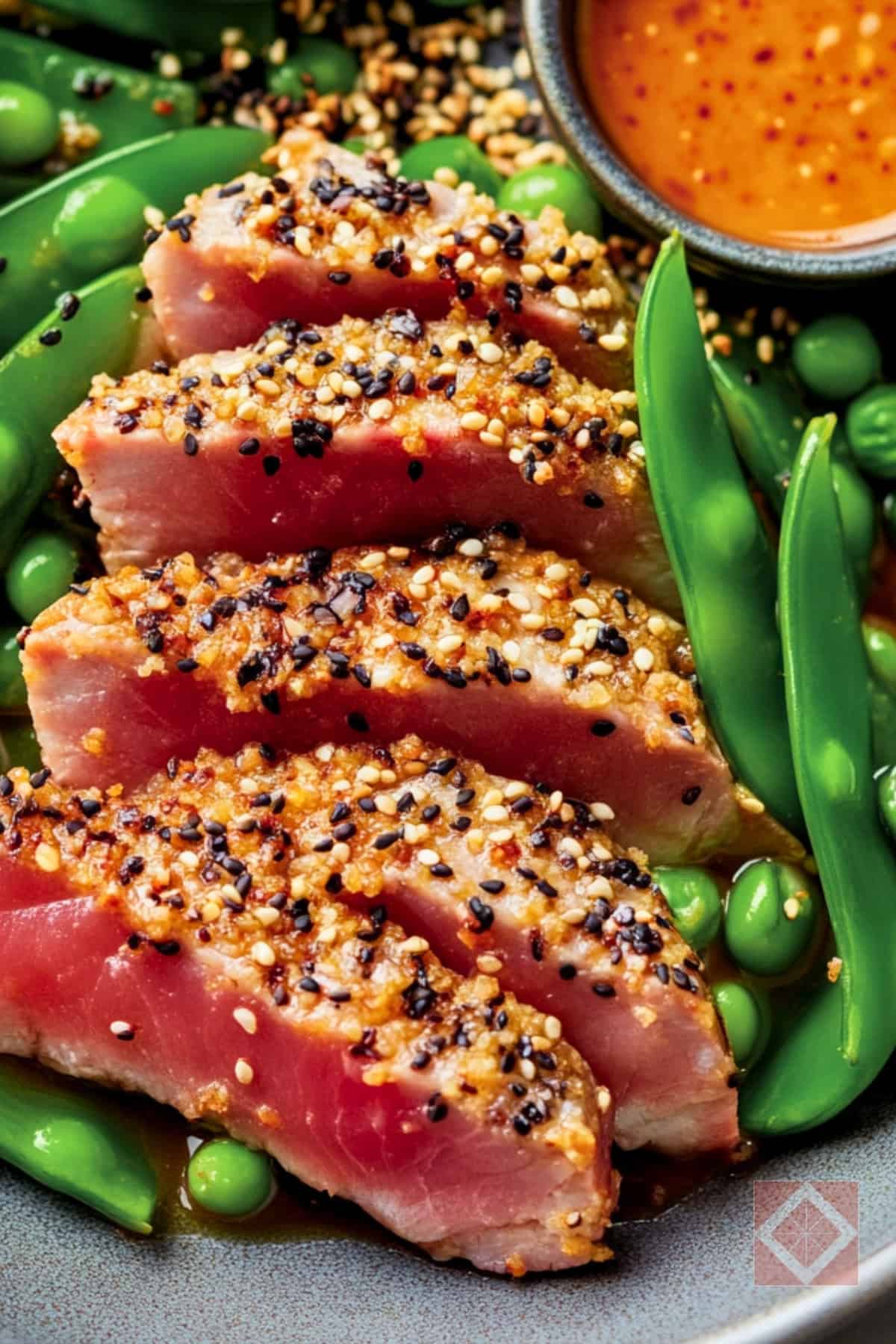 13 Quick Dinner Recipes You Can Make in 15 Minutes 10 13 Quick Dinner Recipes You Can Make in 15 Minutes - Everything Crusted Tuna Recipe with Snap Peas Tahini Jang Sauce pin 1 midia 1