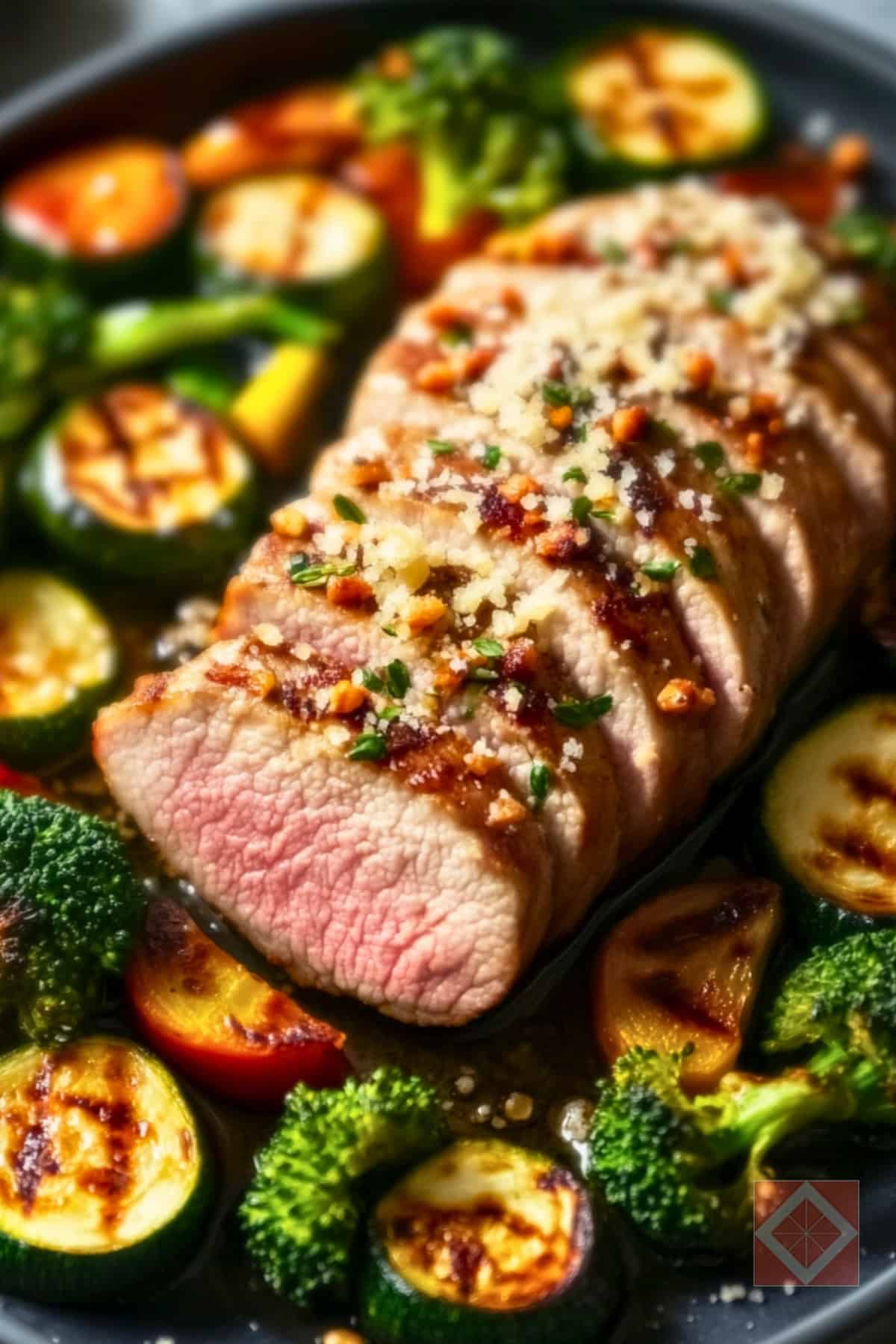 Juicy High-Protein Pork Recipe for Any Night 3 Juicy High-Protein Pork Recipe for Any Night - Garlic Parmesan Pork Tenderloin with Roasted Veggies pin 1 midia