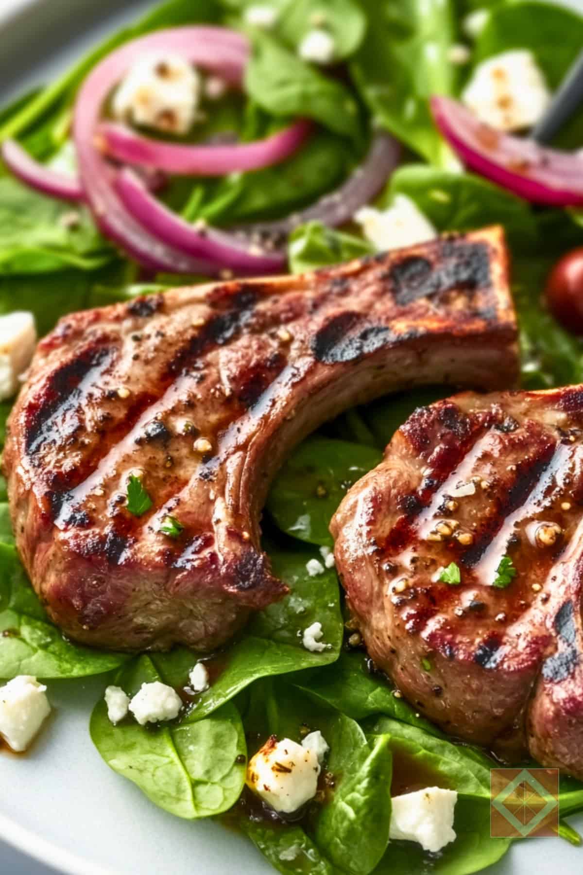High Protein Lamb Chops with a Fresh Spinach Salad 4 High Protein Lamb Chops with a Fresh Spinach Salad - Grilled Lamb Chops with Spinach Salad pin 2 midia