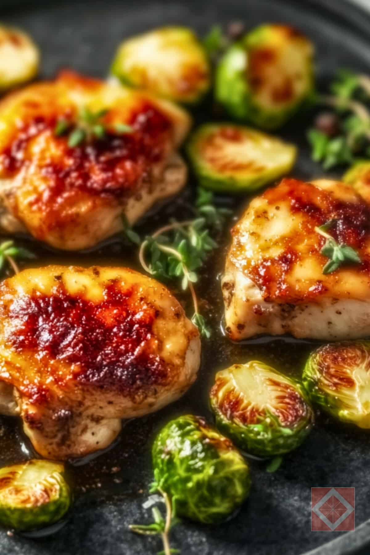 High-Protein Chicken Thighs with Roasted Sprouts 3 High-Protein Chicken Thighs with Roasted Sprouts - High Protein Baked Chicken Thighs with Brussels Sprouts pin 1 midia