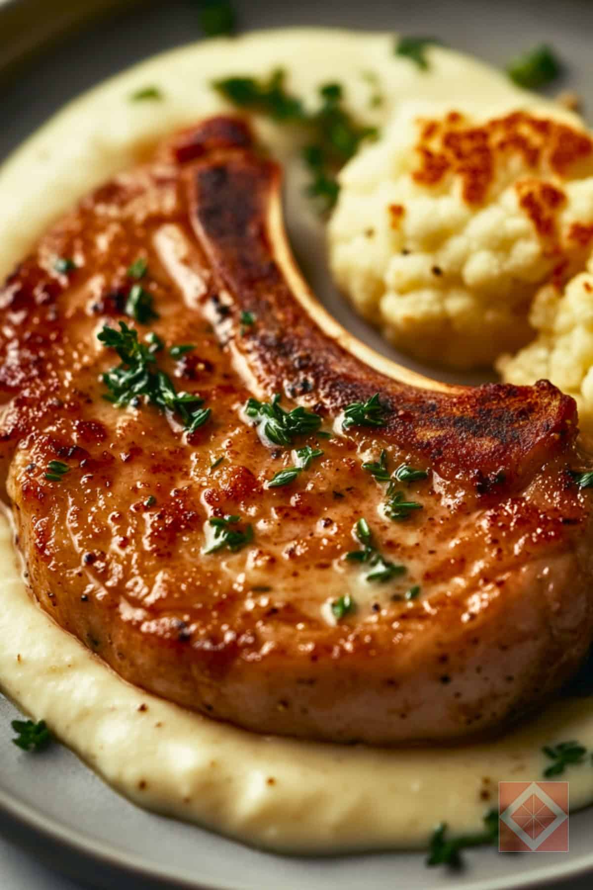 A High-Protein, Easy Recipe for Herb-Crusted Pork Chops 4 A High-Protein, Easy Recipe for Herb-Crusted Pork Chops - High Protein Herb Crusted Pork Chops with Cauliflower Puree pin 2 midia