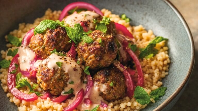 Simple Lamb Meatballs with Couscous & Pickled Onions 7 Simple Lamb Meatballs with Couscous & Pickled Onions - Lamb Meatballs with Couscous and Pickled Onions One Pot midia