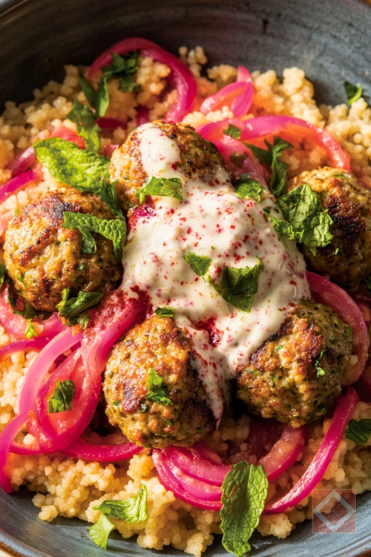 Simple Lamb Meatballs with Couscous & Pickled Onions 2 Simple Lamb Meatballs with Couscous & Pickled Onions - Lamb Meatballs with Couscous and Pickled Onions One Pot pin 1 midia