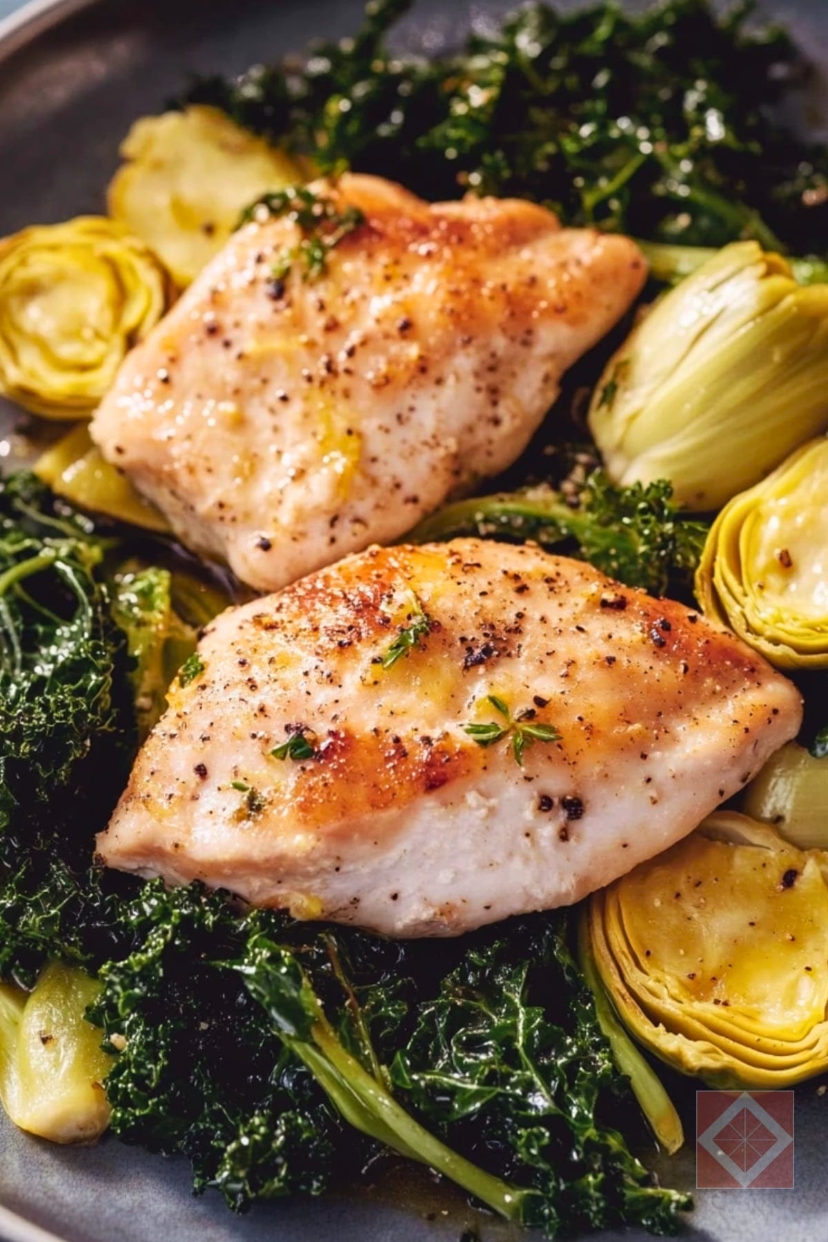 Lemon Chicken with Artichokes & Kale for DASH Diet 3 Lemon Chicken with Artichokes & Kale for DASH Diet - Lemon Chicken with Artichokes and Crispy Kale pin 2 midia