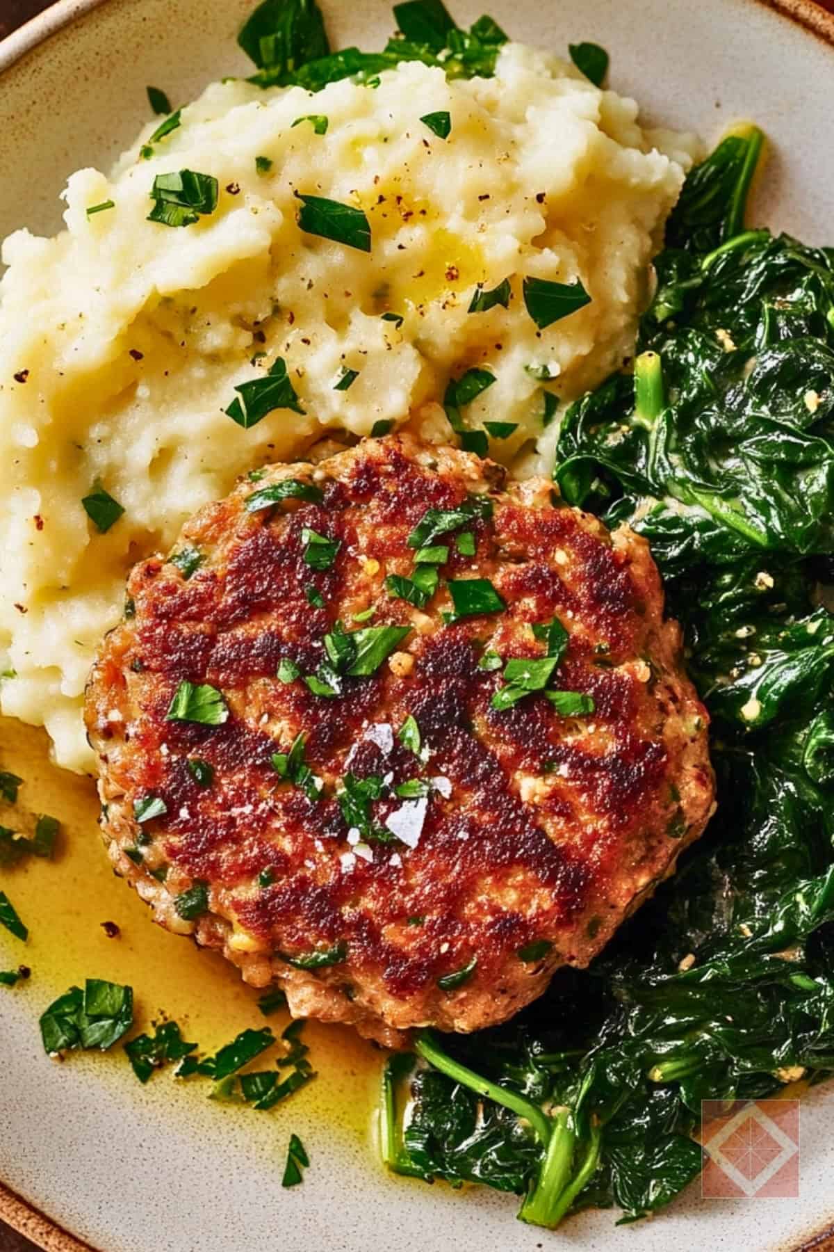Juicy Herbed Turkey Patties with a Low-Carb Side 2 Juicy Herbed Turkey Patties with a Low-Carb Side - Lemony Herby Turkey Patties with Cauliflower Mash Sauteed Spinach pin 1 midia 1