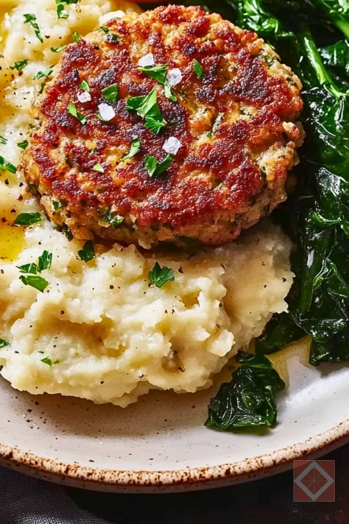 Juicy Herbed Turkey Patties with a Low-Carb Side 3 Juicy Herbed Turkey Patties with a Low-Carb Side - Lemony Herby Turkey Patties with Cauliflower Mash Sauteed Spinach pin 2 midia 1