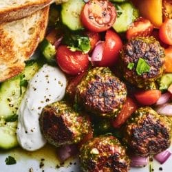 Easy Pesto Meatballs with a Bright & Tangy Tomato Salad 5 Easy Pesto Meatballs with a Bright & Tangy Tomato Salad - Pesto Meatballs Recipe with Tomato Salad Labneh midia