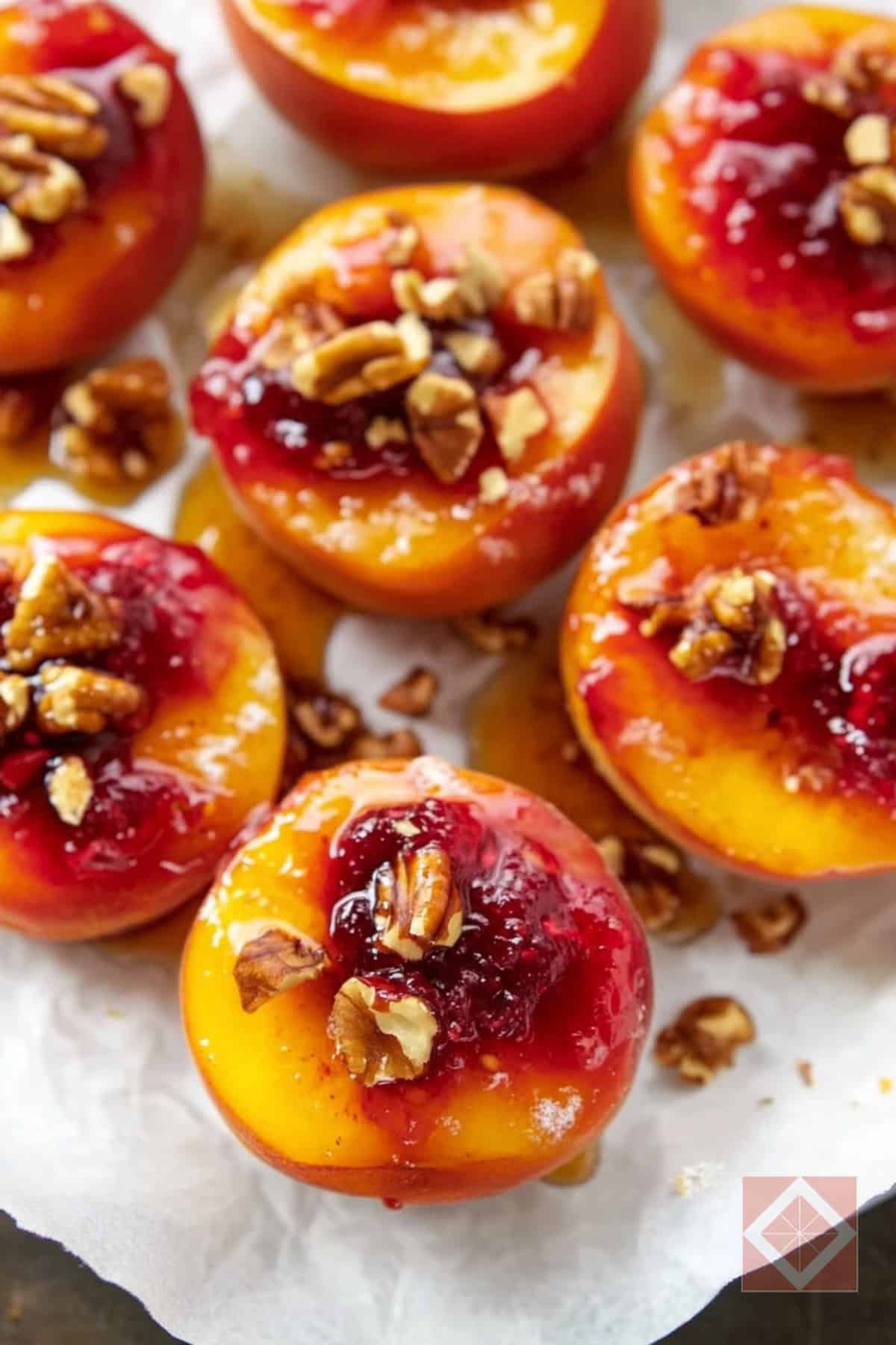Raspberry-Glazed Peaches with Walnuts for Two Dessert: Easy One-Pot Dessert Recipe 2 Raspberry-Glazed Peaches with Walnuts for Two Dessert: Easy One-Pot Dessert Recipe - Raspberry Glazed Peaches with Walnuts pin 1 midia