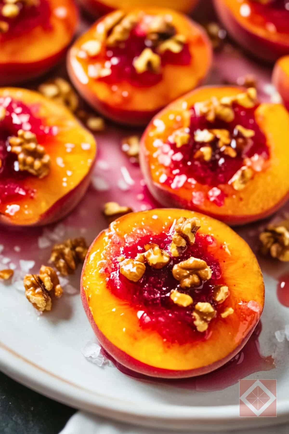 Raspberry-Glazed Peaches with Walnuts for Two Dessert: Easy One-Pot Dessert Recipe 3 Raspberry-Glazed Peaches with Walnuts for Two Dessert: Easy One-Pot Dessert Recipe - Raspberry Glazed Peaches with Walnuts pin 2 midia 1