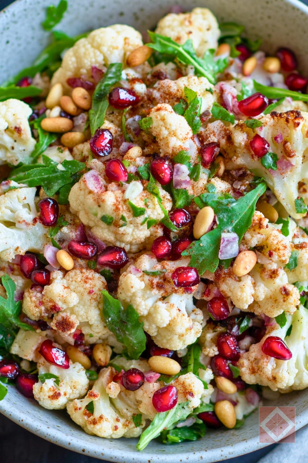 Roasted Cauliflower Salad for a Balanced DASH Diet 3 Roasted Cauliflower Salad for a Balanced DASH Diet - Roasted Cauliflower and Arugula Salad with Pomegranate and Pine Nuts pin 2 midia