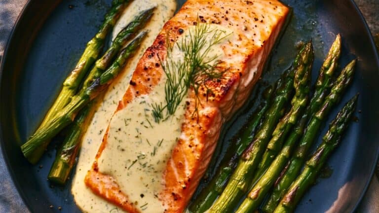 The Best Easy Salmon & Asparagus Recipe in Just 15 Mins 4 The Best Easy Salmon & Asparagus Recipe in Just 15 Mins - Roasted Salmon Asparagus with Dilly Sauce midia