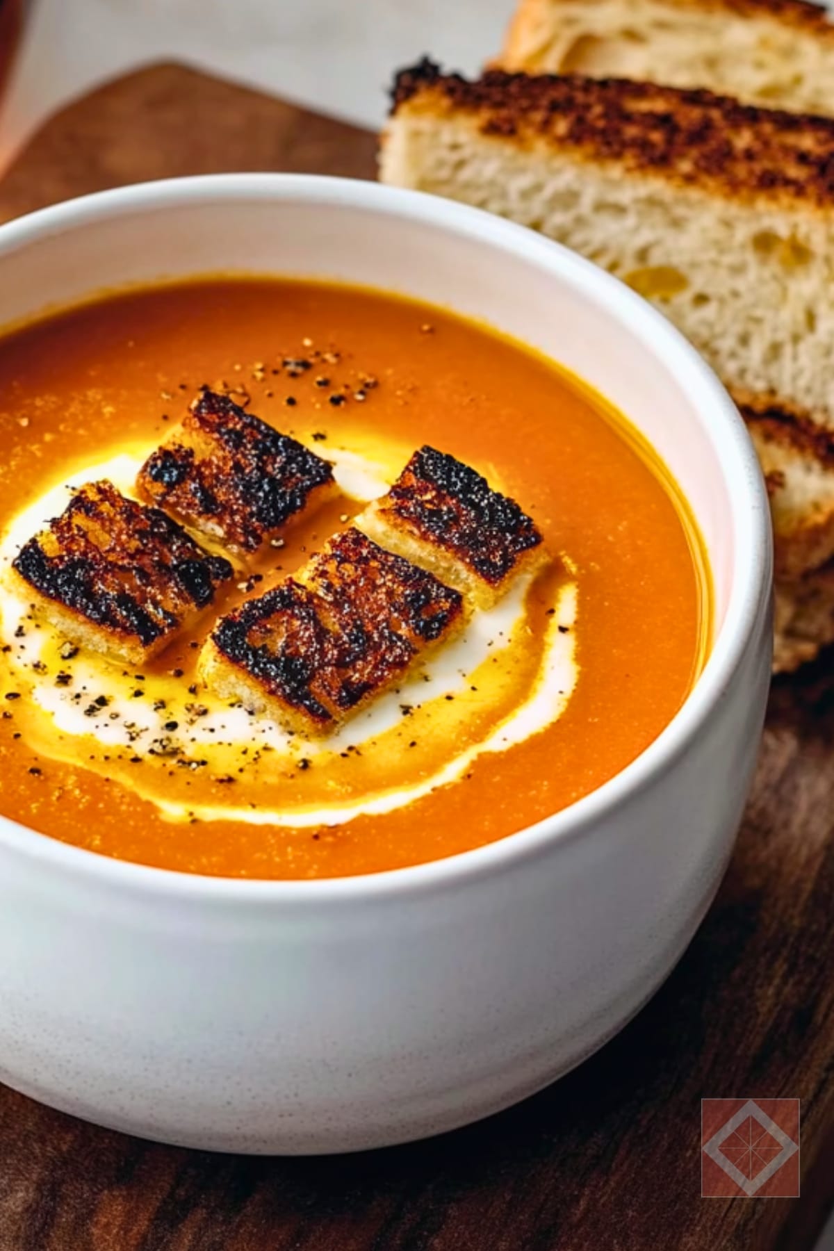 Silky Tomato Soup with Crunchy Cheese Croutons 2 Silky Tomato Soup with Crunchy Cheese Croutons - Tomato Soup with Grilled Cheese Croutons pin 1 midia