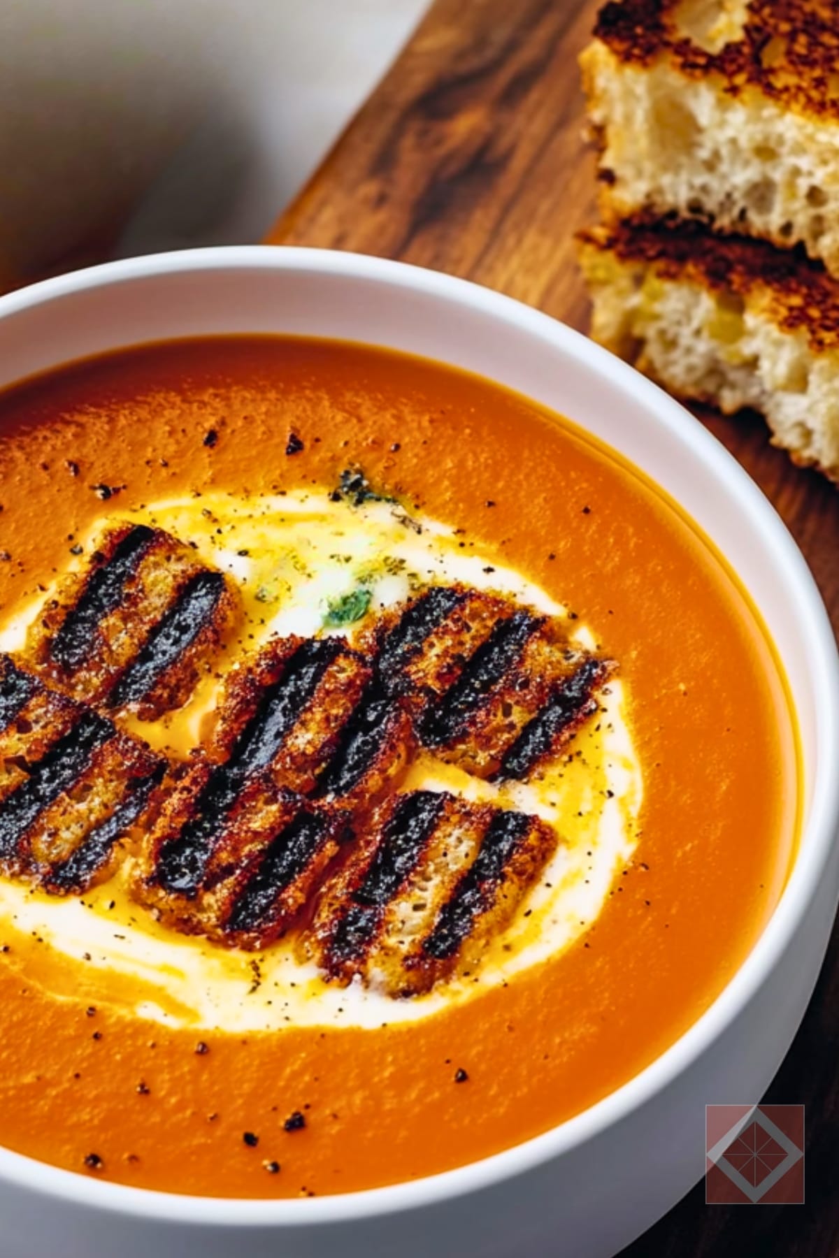 Silky Tomato Soup with Crunchy Cheese Croutons 3 Silky Tomato Soup with Crunchy Cheese Croutons - Tomato Soup with Grilled Cheese Croutons pin 2 midia