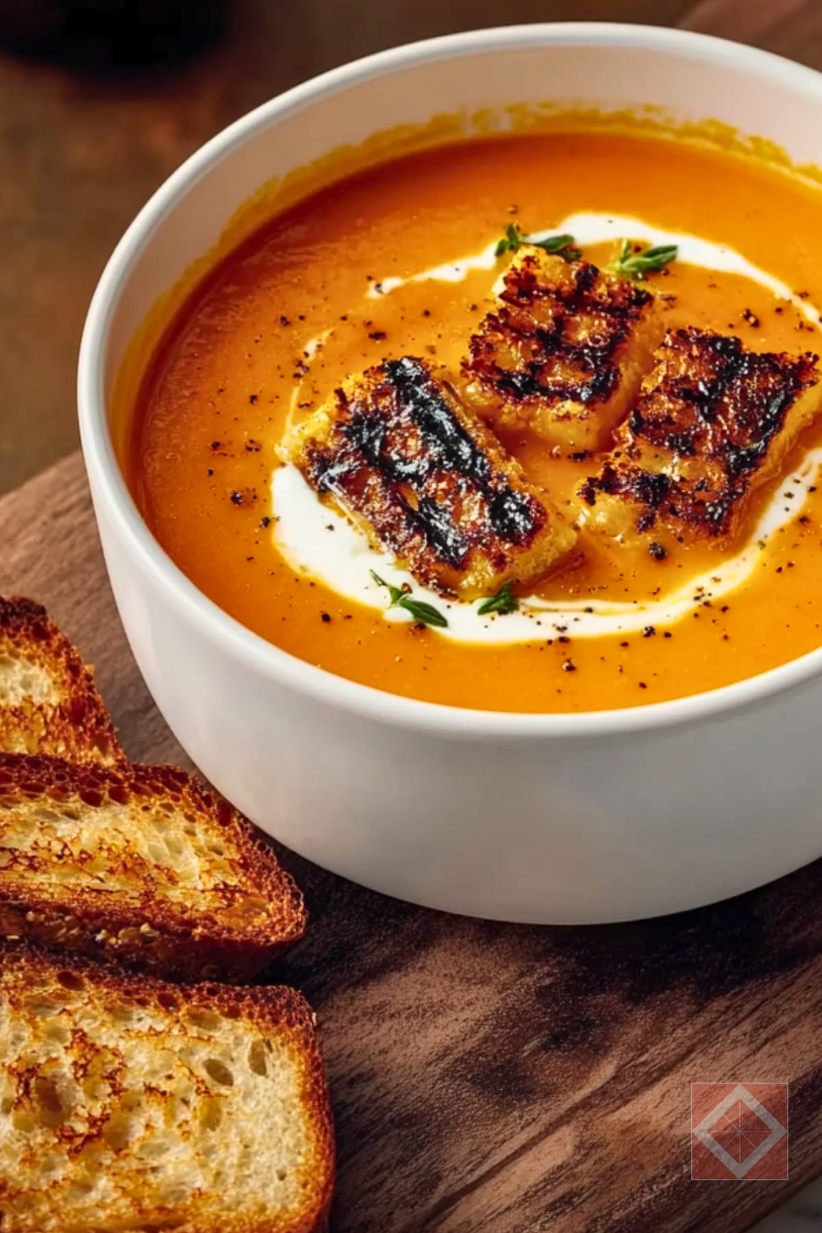 Silky Tomato Soup with Crunchy Cheese Croutons 4 Silky Tomato Soup with Crunchy Cheese Croutons - Tomato Soup with Grilled Cheese Croutons pin 3 midia