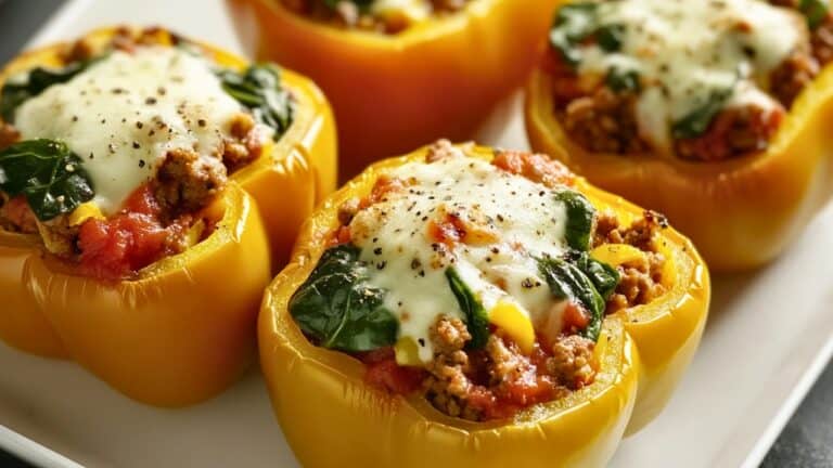 Easy Stuffed Peppers with Turkey & Spinach Filling 6 Easy Stuffed Peppers with Turkey & Spinach Filling - Turkey Spinach Stuffed Bell Peppers midia