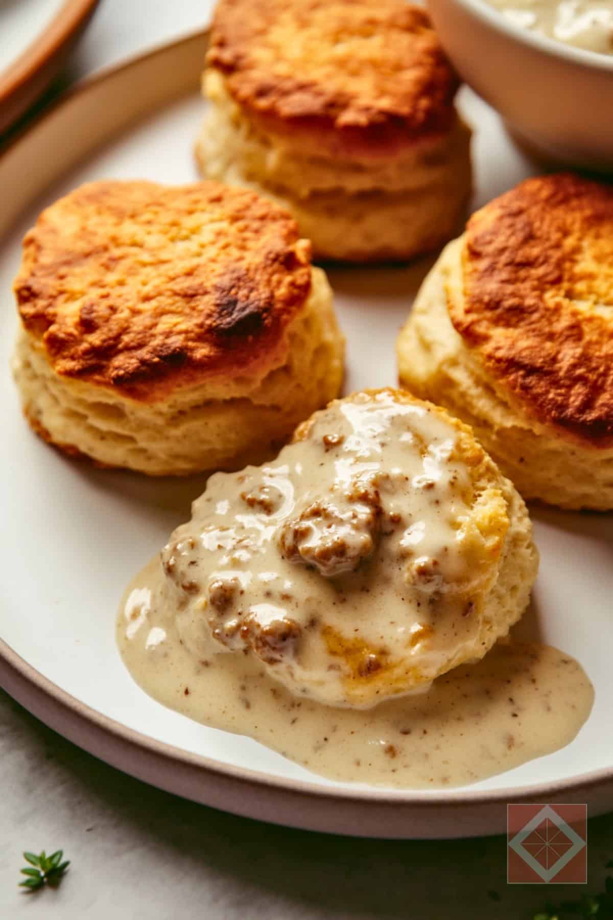 Light & Fluffy Southern Biscuits with Creamy Gravy 4 Light & Fluffy Southern Biscuits with Creamy Gravy - Southern Raised Biscuits with Spicy Sausage Cream Gravy pin 3 midia