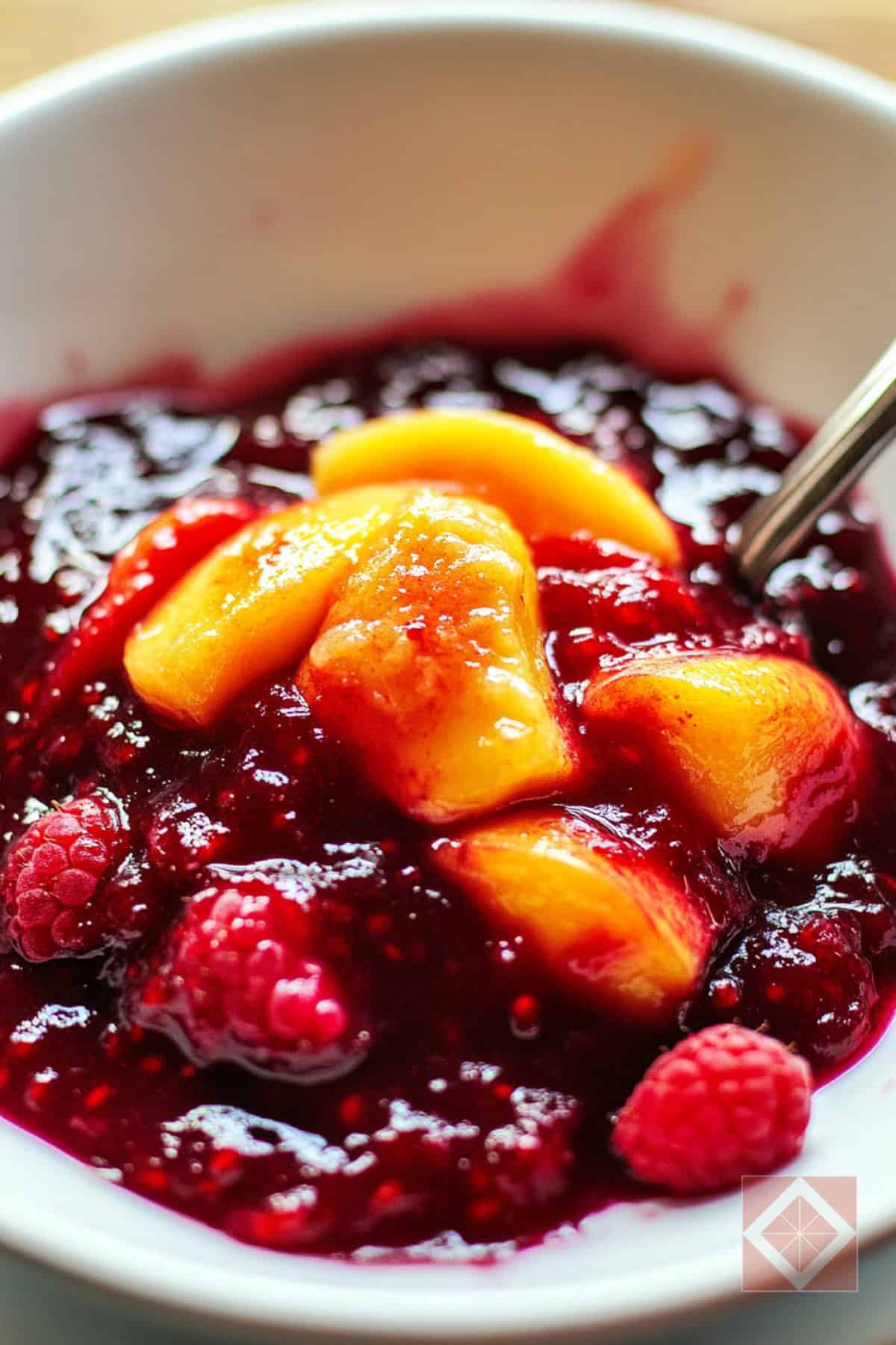 Best Warm Peach-Raspberry Compote One-Pot Recipe for Holidays 3 Best Warm Peach-Raspberry Compote One-Pot Recipe for Holidays - Warm Peach Raspberry Compote pin 1 midia
