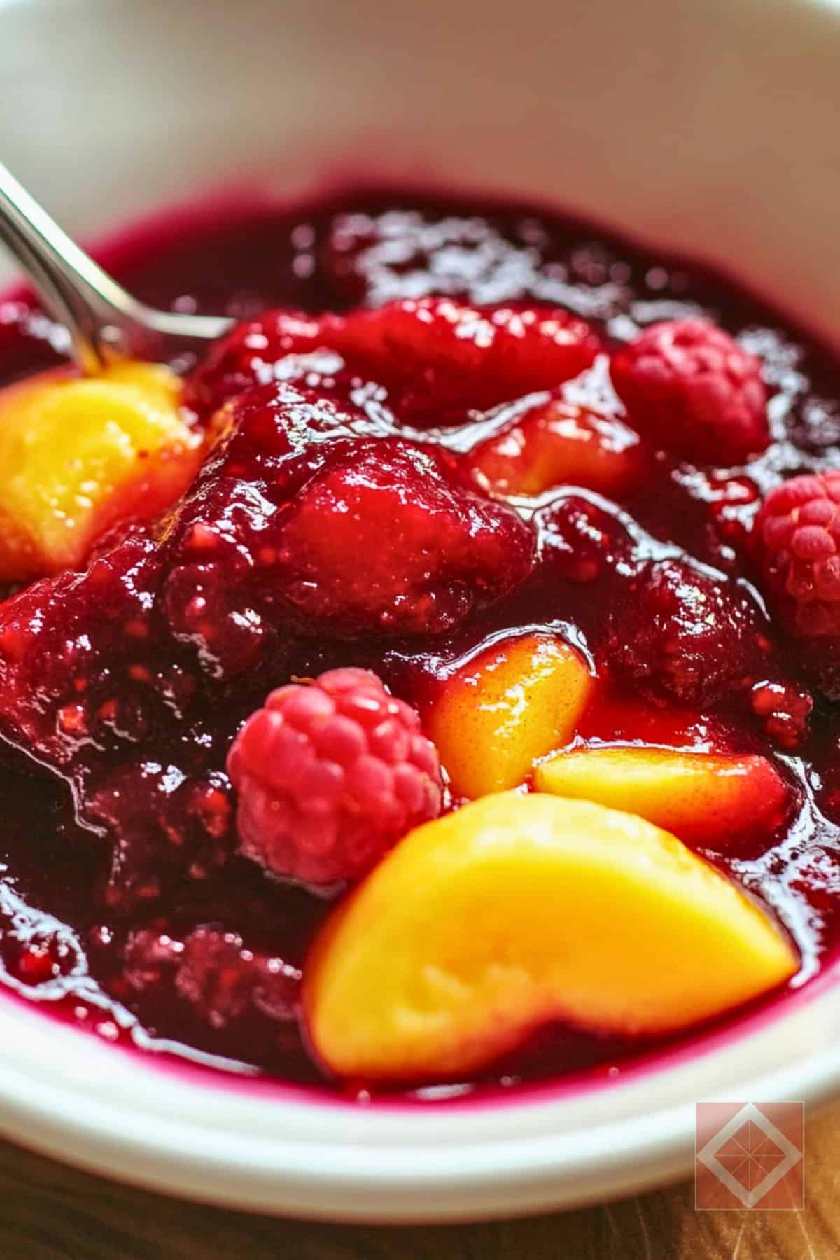 Best Warm Peach-Raspberry Compote One-Pot Recipe for Holidays 5 Best Warm Peach-Raspberry Compote One-Pot Recipe for Holidays - Warm Peach Raspberry Compote pin 3 midia