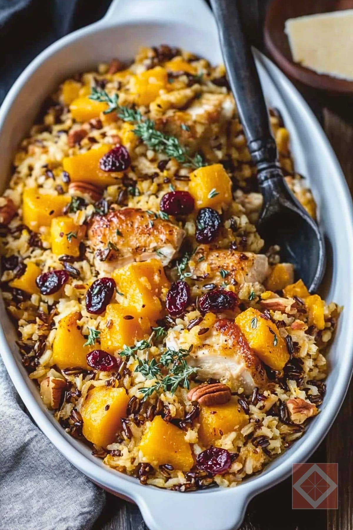 Butternut Squash, Chicken & Wild Rice Casserole That Hits the Cozy + Healthy Sweet Spot 3 Butternut Squash, Chicken & Wild Rice Casserole That Hits the Cozy + Healthy Sweet Spot - Butternut Squash Chicken Wild Rice Casserole pin 2 midia