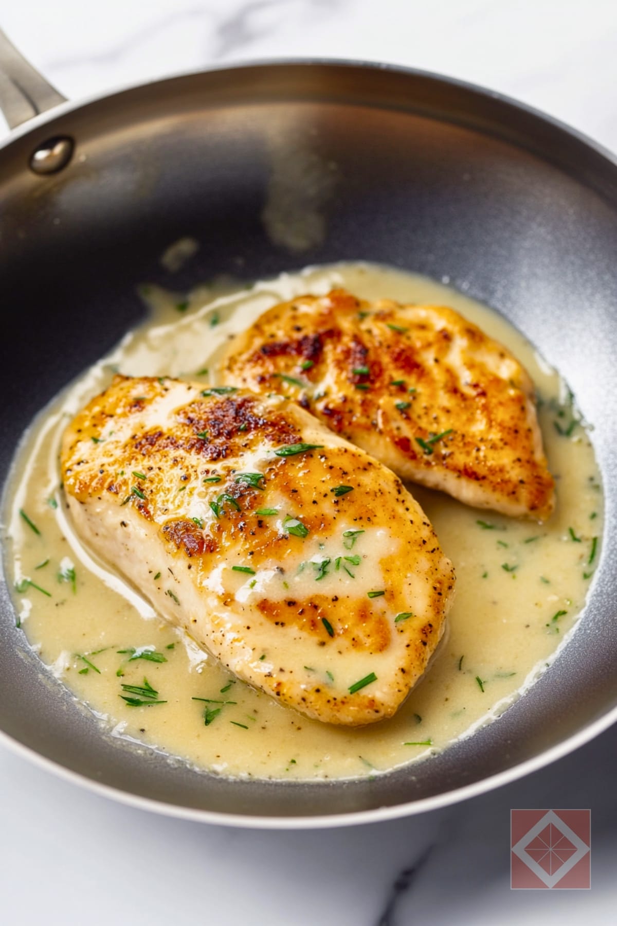 Juicy Chicken with Herb Pan Sauce Made Just for Two 3 Juicy Chicken with Herb Pan Sauce Made Just for Two - Chicken Breast Recipe with White Wine Herb Sauce pin 1 midia