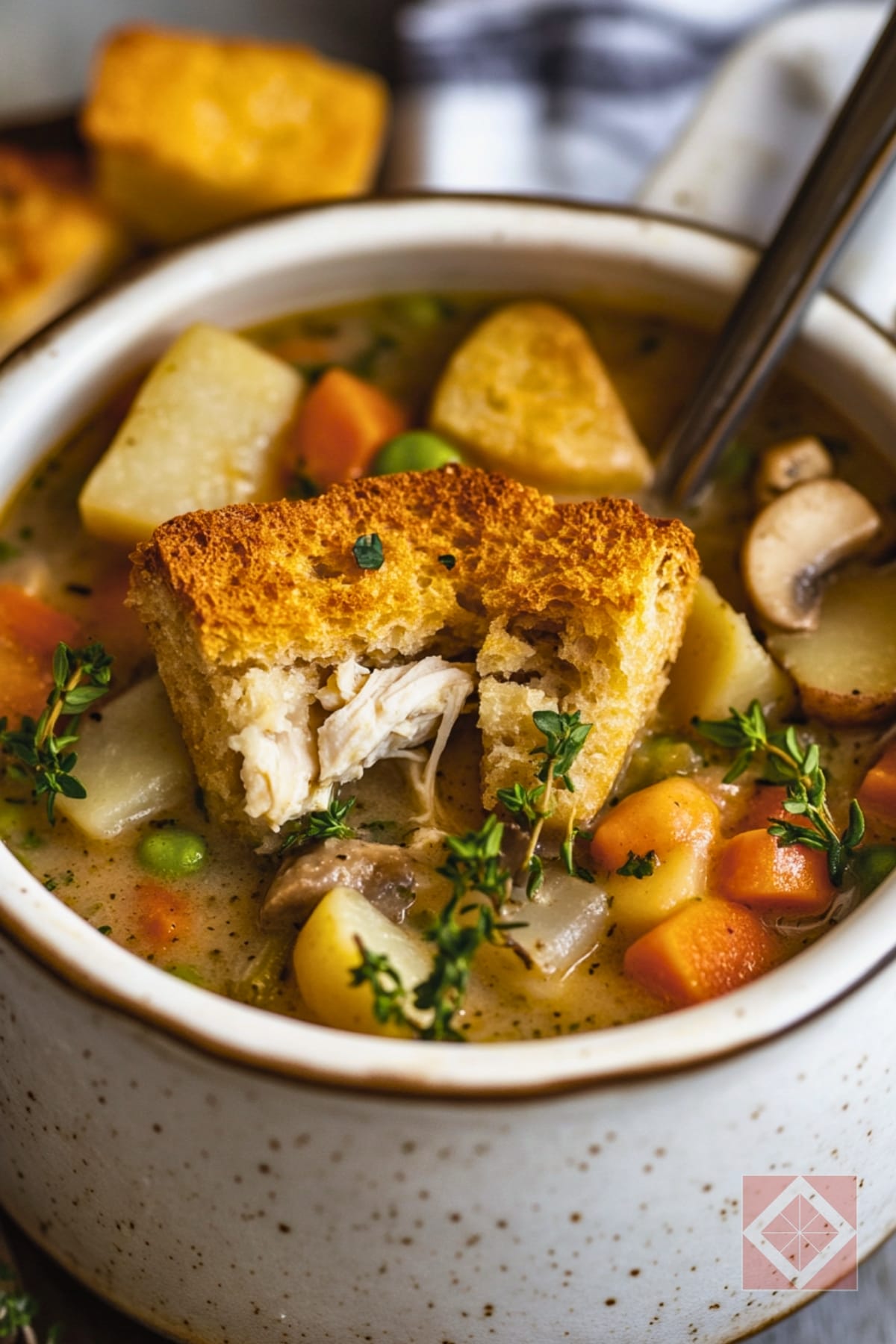 The Chicken Pot Pie Stew You’ll Want Every Rainy Day 2 The Chicken Pot Pie Stew You’ll Want Every Rainy Day - Chicken Pot Pie Stew with Buttery Garlic Crust Croutons pin 1 midia