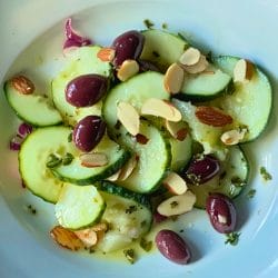 Chilled Cucumber Salad Made for Two 5 Chilled Cucumber Salad Made for Two - Cucumber Salad for Two with Olives Oregano Almonds midia