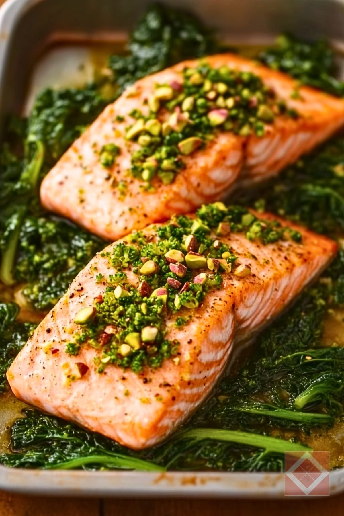 One-Pan Recipes for Two: Crunchy Roasted Salmon 3 One-Pan Recipes for Two: Crunchy Roasted Salmon - Roast Salmon with Broccoli Rabe Pistachio Gremolata pin 1 midia