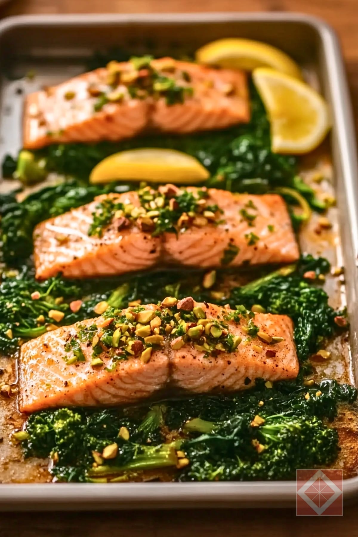 One-Pan Recipes for Two: Crunchy Roasted Salmon 4 One-Pan Recipes for Two: Crunchy Roasted Salmon - Roast Salmon with Broccoli Rabe Pistachio Gremolata pin 2 midia