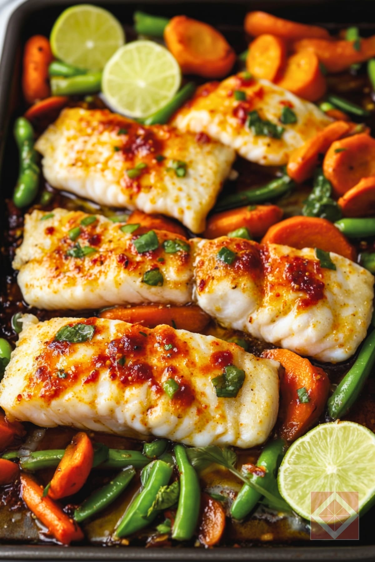 Sticky-Sweet, Spicy & So Easy: The Best Sheet Pan Fish Dinner 3 Sticky-Sweet, Spicy & So Easy: The Best Sheet Pan Fish Dinner - Sheet Pan Sweet Chili Baked Fish Vegetables pin 1 midia