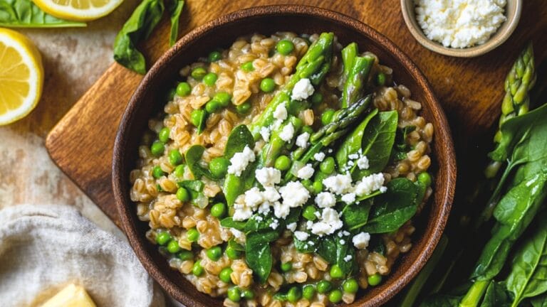 This Spring Farro Risotto Practically Cooks Itself 4 This Spring Farro Risotto Practically Cooks Itself - Spring Green Farro Risotto midia