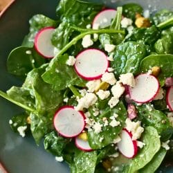 Warm Spinach & Radish Salad That's Perfect for Two 5 Warm Spinach & Radish Salad That's Perfect for Two - Wilted Spinach Salad with Radishes Feta Pistachios midia