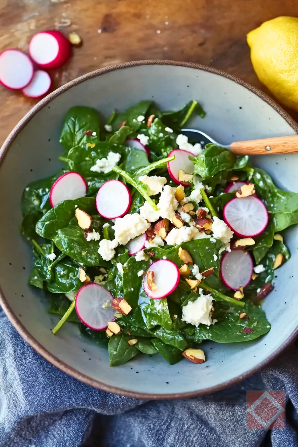 Warm Spinach & Radish Salad That's Perfect for Two 4 Warm Spinach & Radish Salad That's Perfect for Two - Wilted Spinach Salad with Radishes Feta Pistachios pin 2 midia