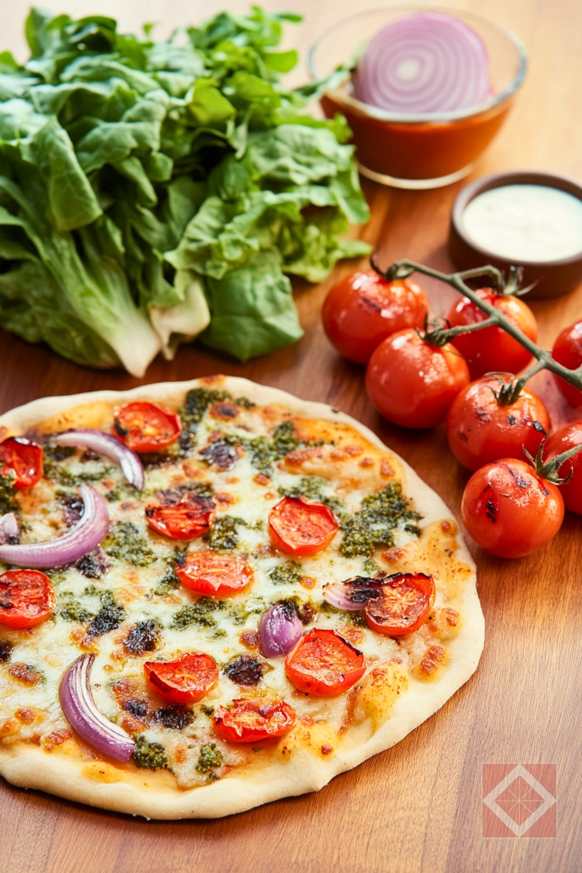 Crave-Worthy Pizza & Salad Combo: A Recipe for Two 2 Crave-Worthy Pizza & Salad Combo: A Recipe for Two - Grilled Pizza Recipe with Charred Romaine Red Onion Salad pin 1 midia