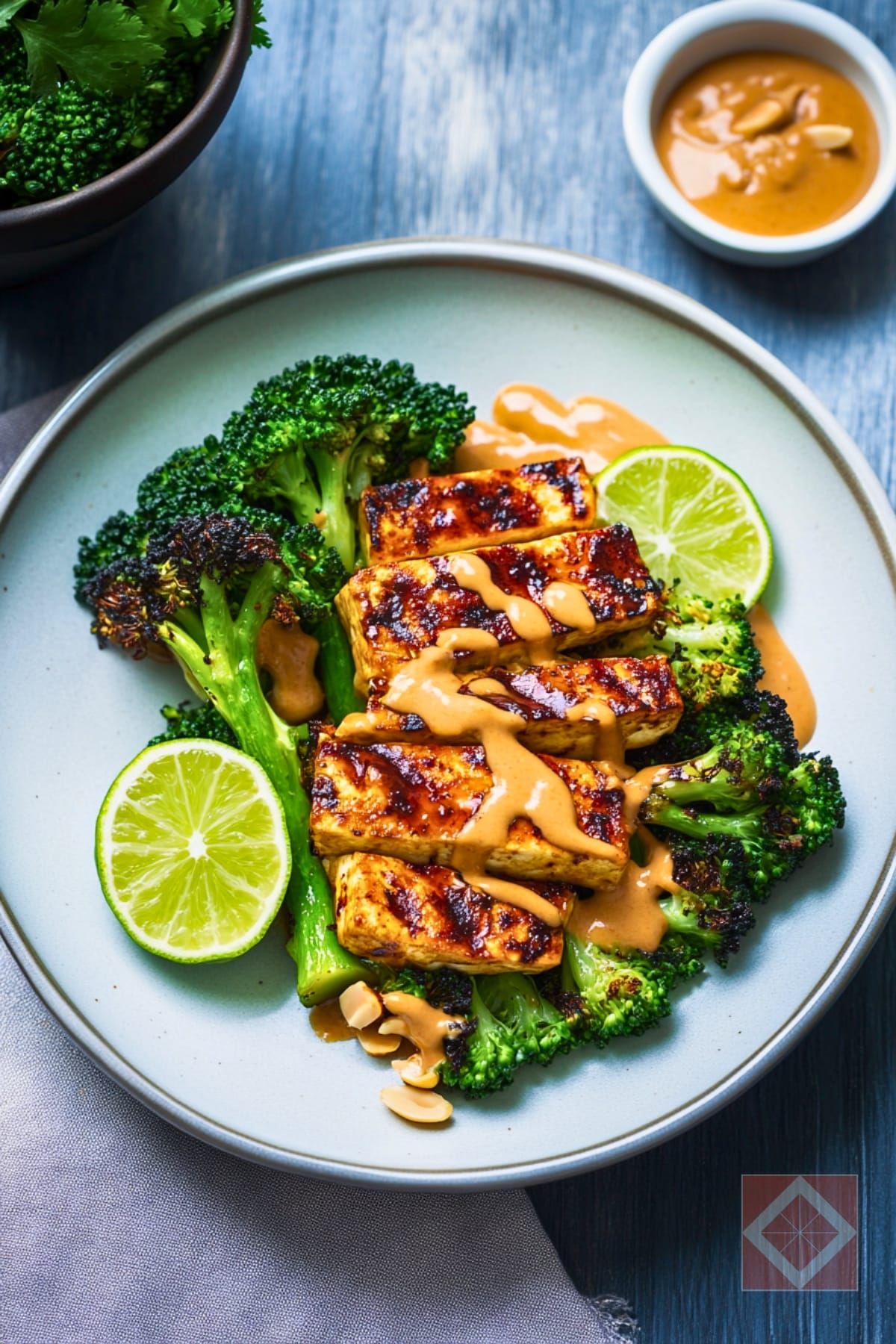 A Smoky, Spicy Peanut Tofu Recipe for Two 3 A Smoky, Spicy Peanut Tofu Recipe for Two - Grilled Tofu with Charred Broccoli Peanut Sauce pin 1 midia