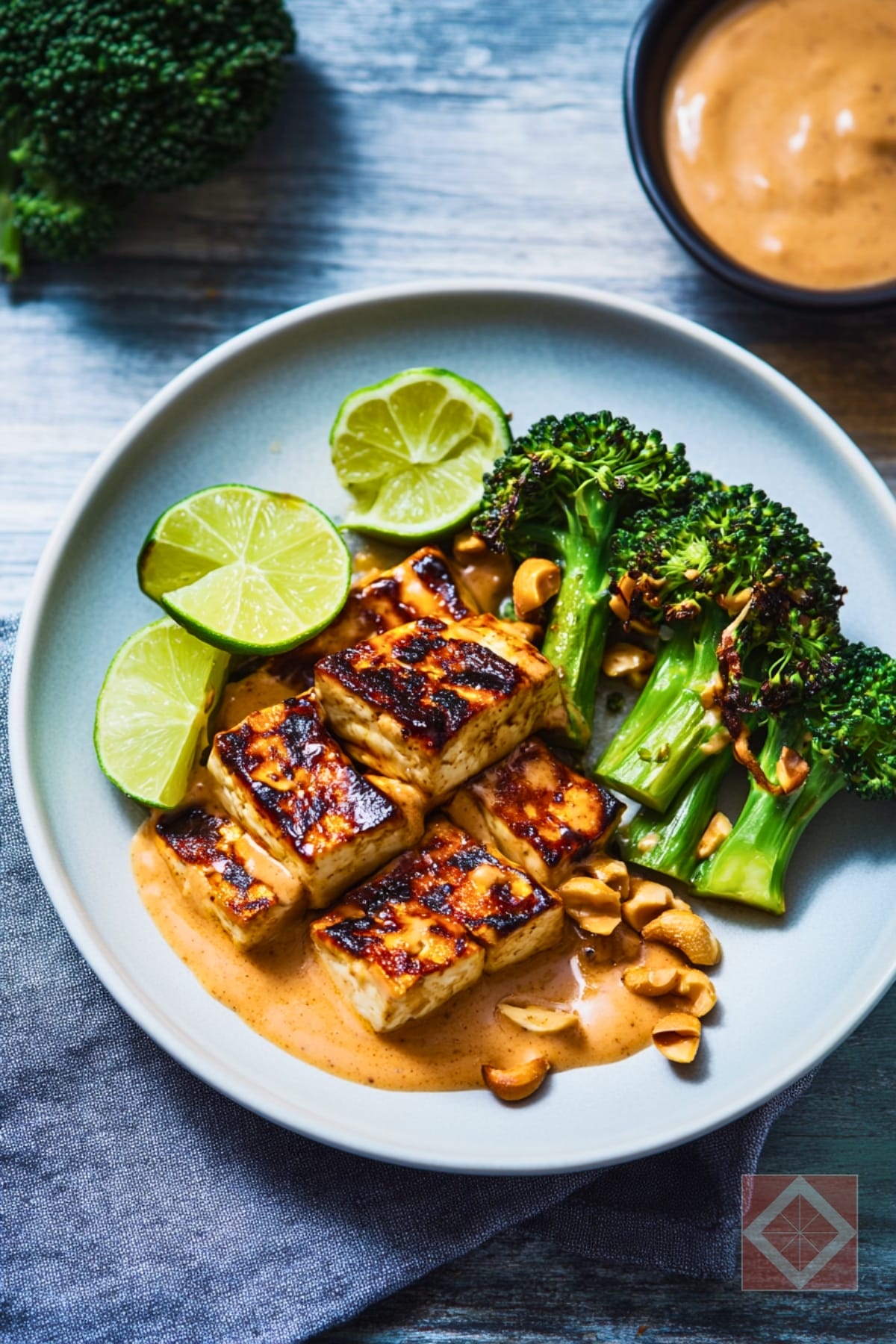 A Smoky, Spicy Peanut Tofu Recipe for Two 4 A Smoky, Spicy Peanut Tofu Recipe for Two - Grilled Tofu with Charred Broccoli Peanut Sauce pin 2 midia
