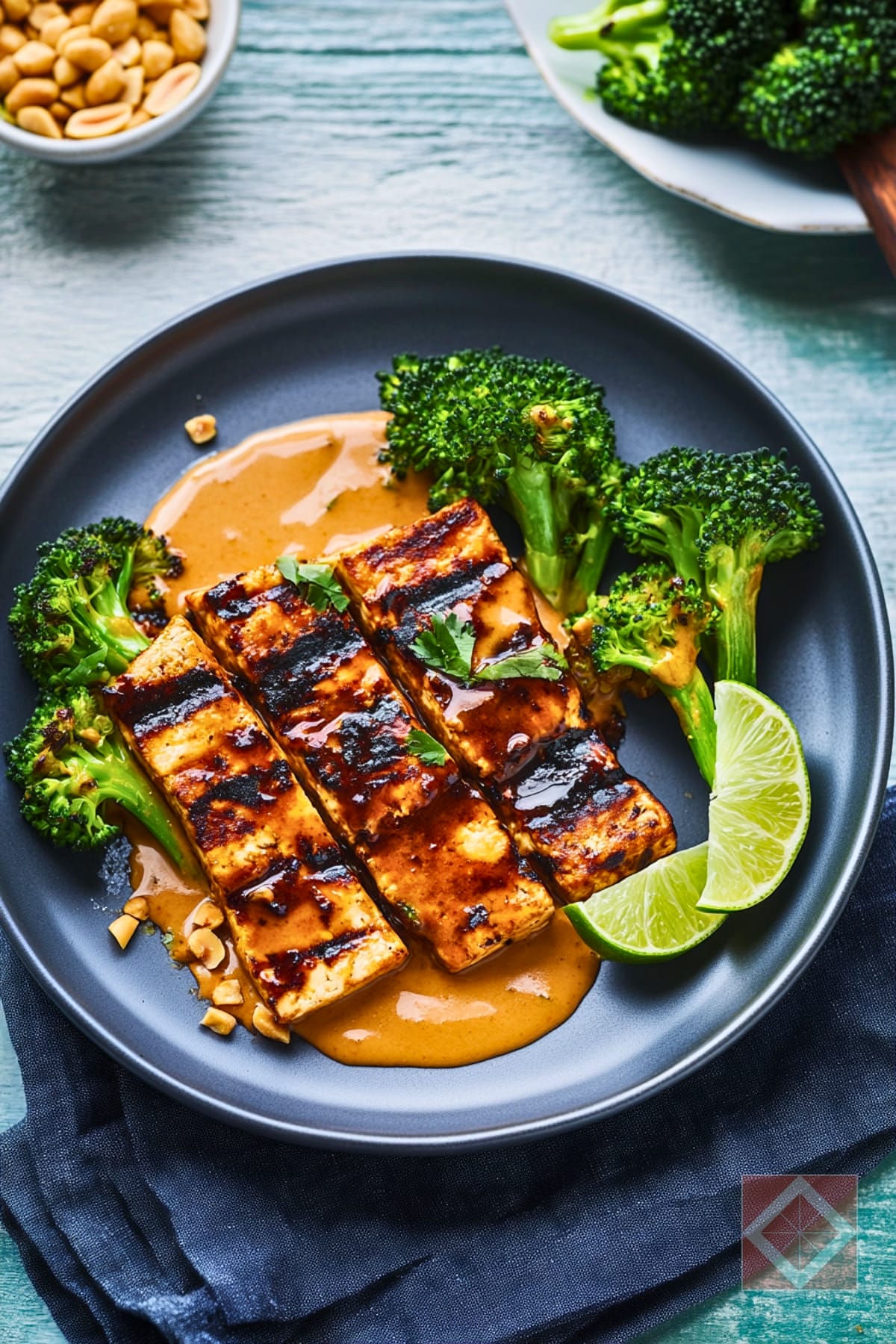 A Smoky, Spicy Peanut Tofu Recipe for Two 5 A Smoky, Spicy Peanut Tofu Recipe for Two - Grilled Tofu with Charred Broccoli Peanut Sauce pin 3 midia