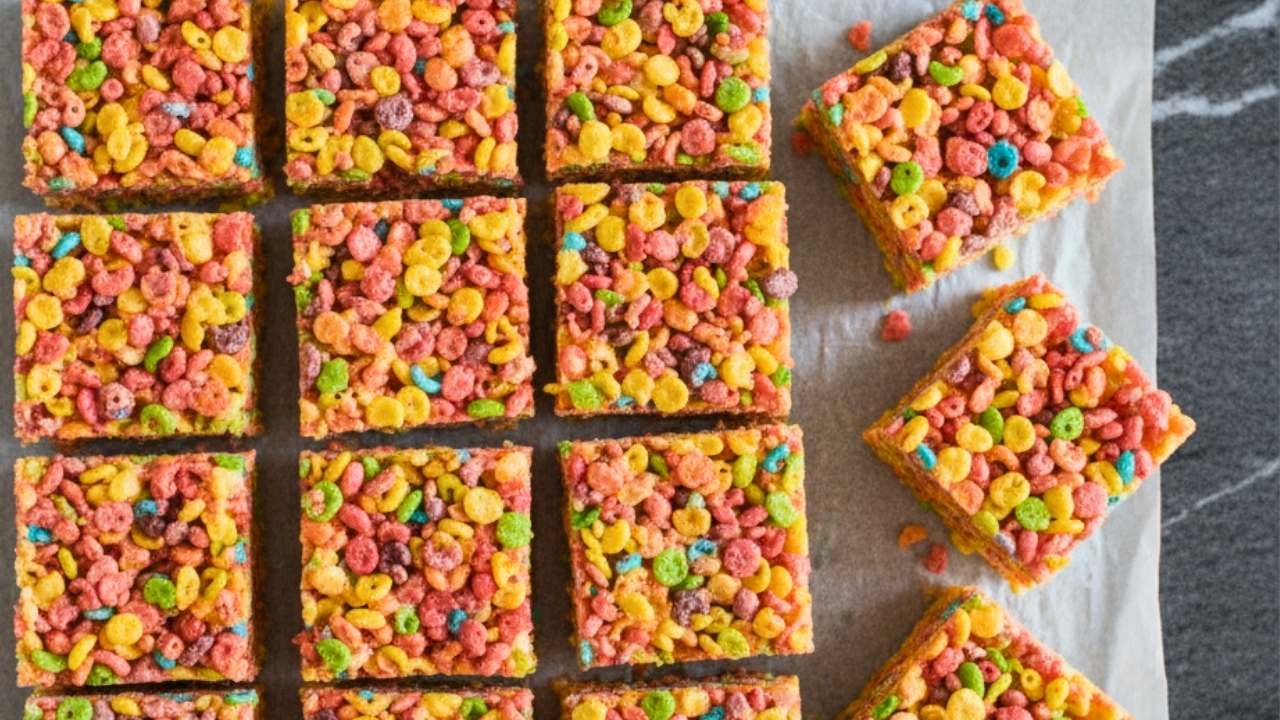 fruity pebbles rice crispy treats (soft, gooey, no-bake) - fruity pebbles rice crispy treats 2